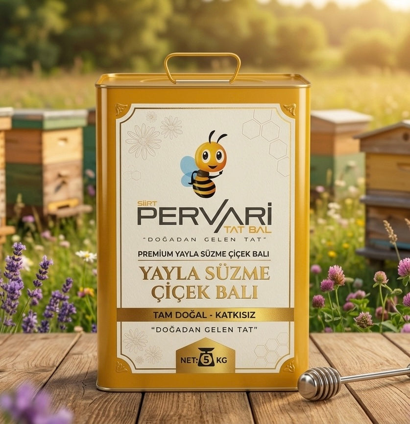 PERVARİ YAYLA SÜZME ÇİÇEK BALI TENEKE                🌼5KG🌸