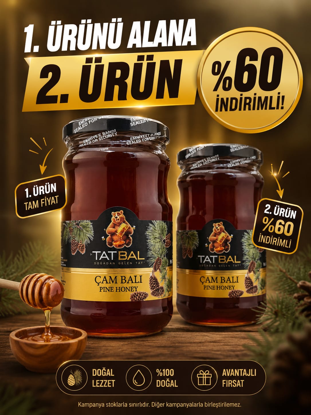 Çam Balı 850gr - 1 Al 2. %60 İndirimli Al