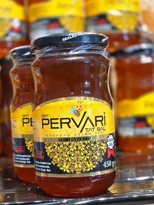 Pervari Süzme Çiçek Balı 450 gr – Cam Kavanoz, Doğal