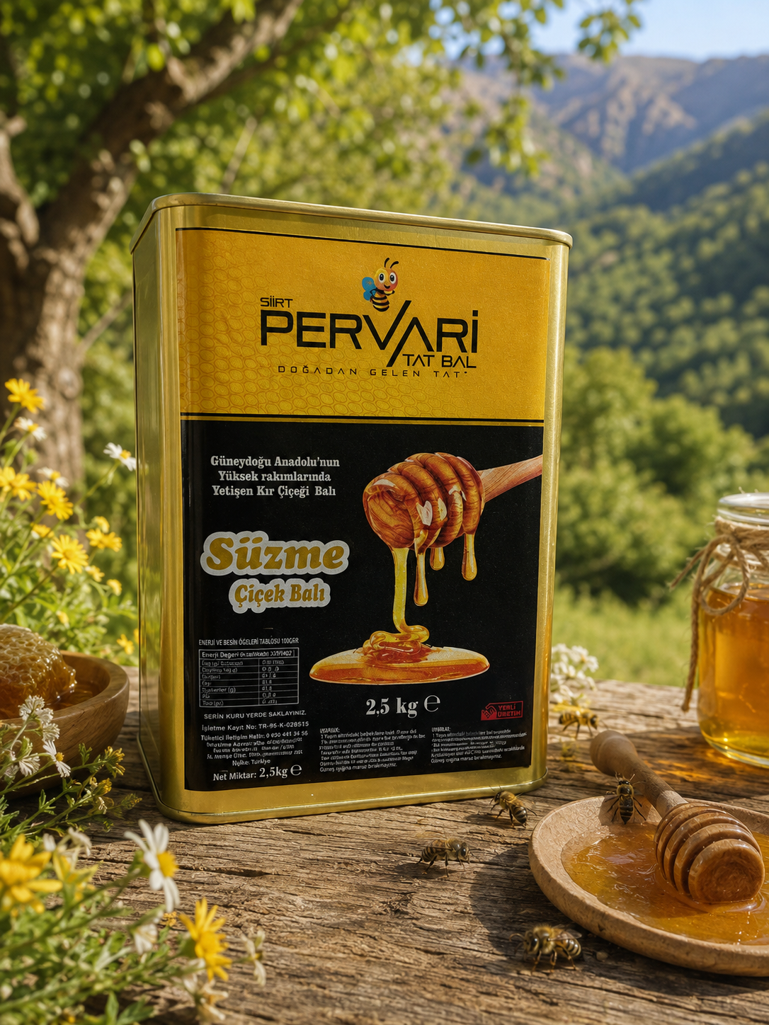 Pervari Yayla Süzme Çiçek Balı – Teneke 5 kg